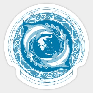 Atlantean Shield with Twin Dolphins and Map of Greece Sticker